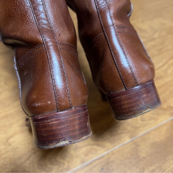 Tory Burch Brown Leather Gold Plated Logo Zipper Closure Moto Tall Boots size 7 - Picture 6 of 13